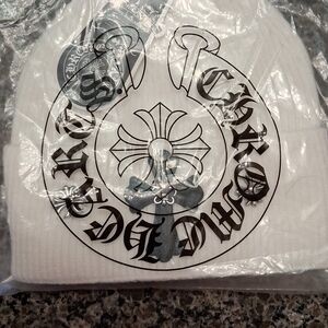 White Beanie with Black Gothic Print